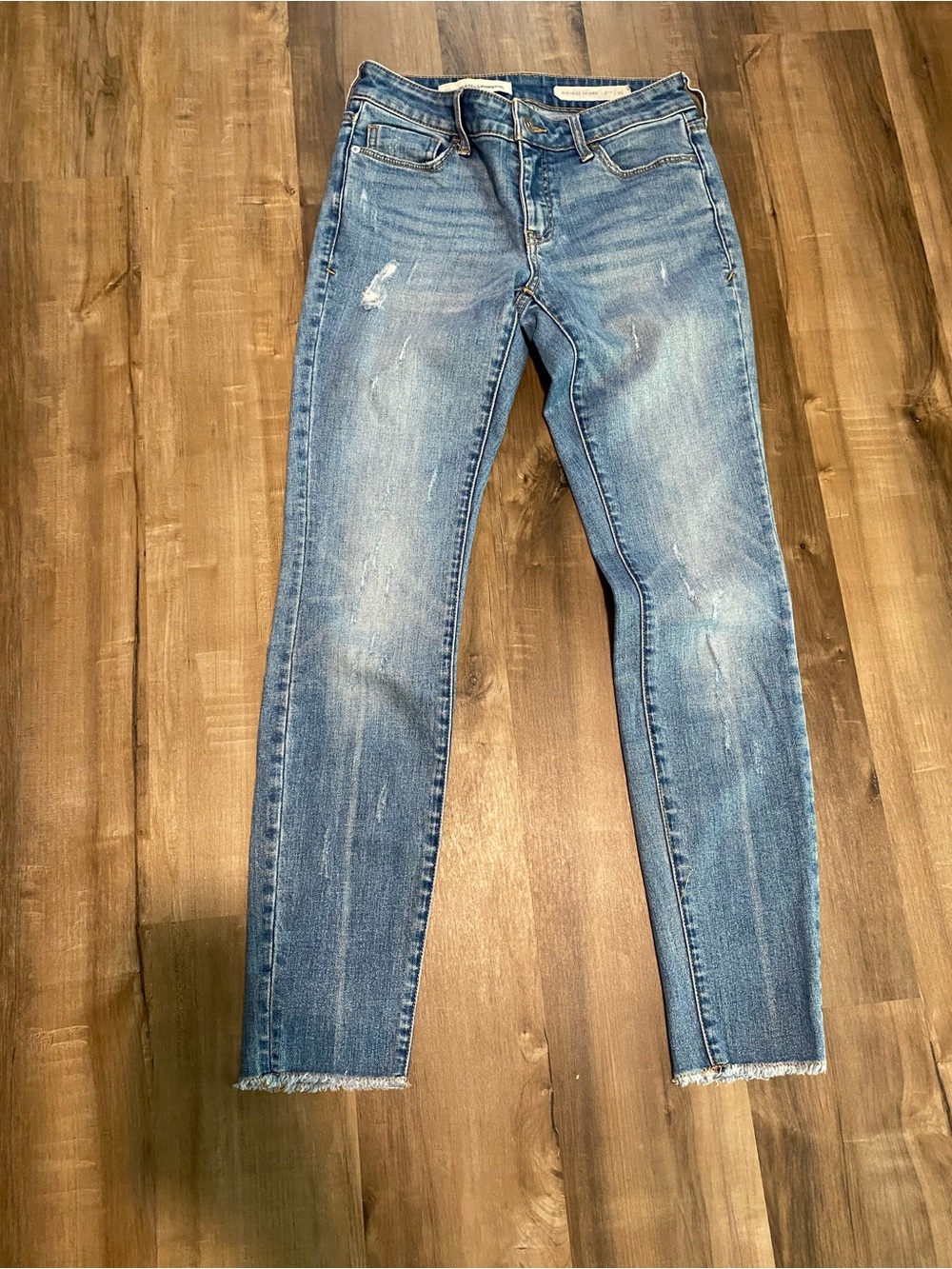 Pilcro and the Letterpress Women's Mid-Rise Skinny Distressed Raw Hem Jeans 26